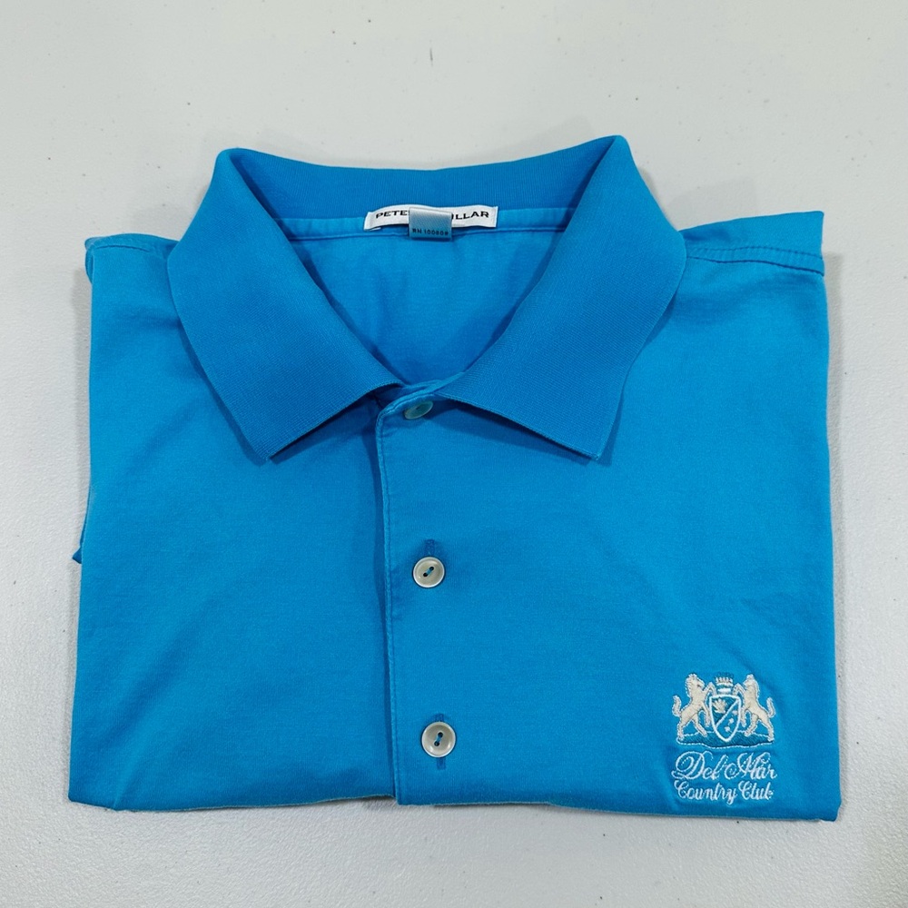 Peter Millar ‎ Golf  Polo Shirt  Blue Size Large 100% Cotton